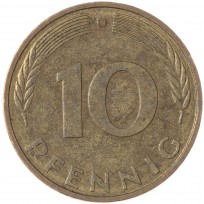 Монета Германия 10 пфеннигов 1988 D