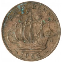 Монета Великобритания 1/2 пенни 1952