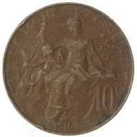 Монета Франция 10 сантимов 1916 