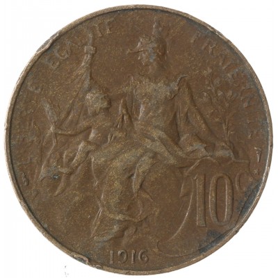 Монета Франция 10 сантимов 1916 