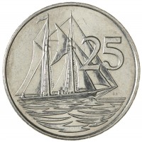Монета Каймановы острова 25 центов 2002