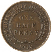 Монета Австралия 1/2 пенни 1912