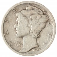 Монета США 1 дайм 1937 S