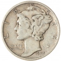 Монета США 1 дайм 1945