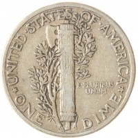 Монета США 1 дайм 1945