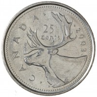 Монета Канада 25 центов 2003