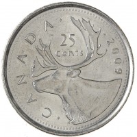 Монета Канада 25 центов 2009
