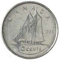 Монета Канада 10 центов 1989