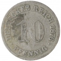 Монета Германия 10 пфеннигов 1876 C