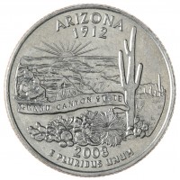 Монета США 25 центов 2008 Аризона D