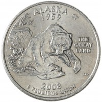 Монета США 25 центов 2008 Аляска Р