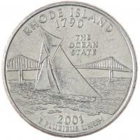 Монета США 25 центов 2001 Род-Айленд Р