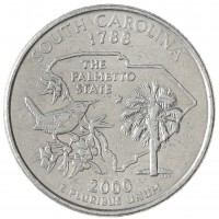 Монета США 25 центов 2000 Южная Каролина Р