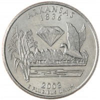 Монета США 25 центов 2003 Арканзас D
