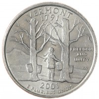 Монета США 25 центов 2001 Вермонт Р