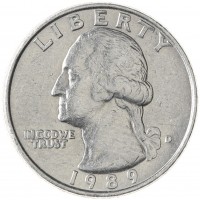 Монета США 25 центов 1989 D