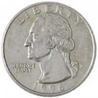 Монета США 25 центов 1996