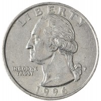 Монета США 25 центов 1996