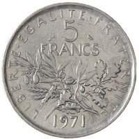 Монета Франция 5 франков 1971