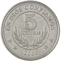 Монета Никарагуа 5 кордоб 2000
