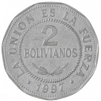Монета Боливия 2 боливиано 1997