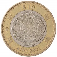 Монета Мексика 10 песо 2001
