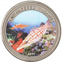 Монета Палау 1 доллар 2011 Вымирающие виды - Длиннорылый кудрепер 