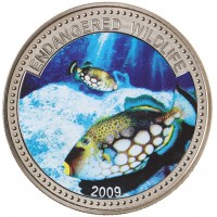 Монета Палау 1 доллар 2009 Вымирающие виды - Крупнопятнистый спинорог 