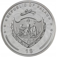 Монета Палау 1 доллар 2009 Вымирающие виды - Крупнопятнистый спинорог