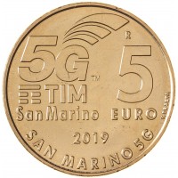 Монета Сан-Марино 5 евро 2019 Технология мобильной связи  5G