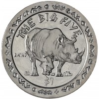 Монета Сьерра-Леоне 1 доллар 2001 Большая африканская пятёрка - Носорог