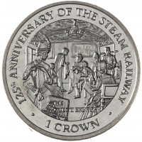 Монета Остров Мэн 1 крона 1998 125 лет паровой железной дороге - пассажиры в вагоне