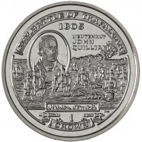Монета Остров Мэн 1 крона 2004 200 лет Трафальгарскому сражению - Лейтенант Джон Квиллиам