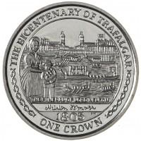 Монета Остров Мэн 1 крона 2005 200 лет Трафальгарскому сражению - Похороны Лорда Нельсона