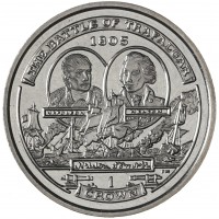 Монета Остров Мэн 1 крона 2005 200 лет Трафальгарскому сражению - Наполеон и Нельсон