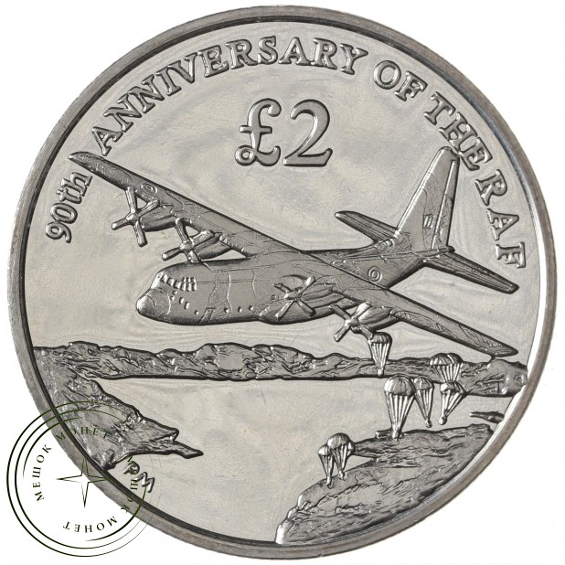 Южная Георгия 2 фунта 2008 90 лет Королевским ВВС