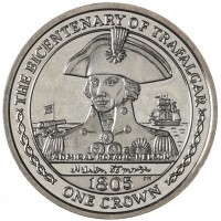 Монета Остров Мэн 1 крона 2005 200 лет Трафальгарскому сражению - Адмирал Горацио Нельсон