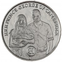 Монета Британские Виргинские острова 1 доллар 2013 Крестины Принца Джорджа Кембриджского