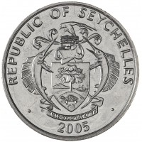 Монета Сейшелы 5 рупий 2005 Смерть Иоанна Павла II