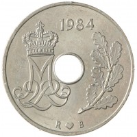 Монета Дания 25 эре 1984
