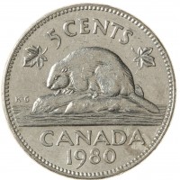 Монета Канада 5 центов 1980