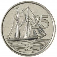 Монета Каймановы острова 25 центов 1999