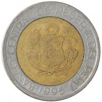 Монета Перу 5 новых солей 1995