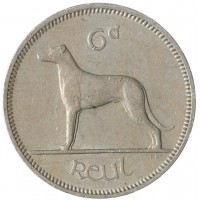 Монета Ирландия 6 пенсов 1960
