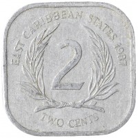 Монета Восточные Карибы 2 цента 1987