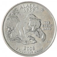 Монета США 25 центов 2008 Аляска D