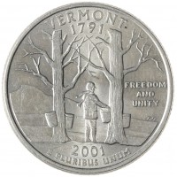 Монета США 25 центов 2001 Вермонт Р