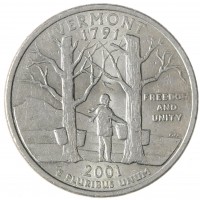 Монета США 25 центов 2001 Вермонт D