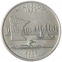 Монета США 25 центов 2005 Миннесота D