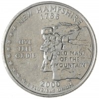 Монета США 25 центов 2000 Нью-Гэмпшир D